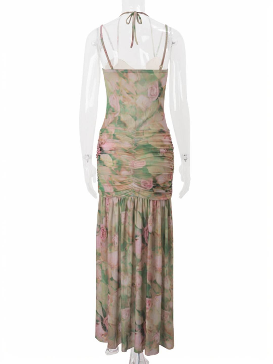 Cocolii robe longue corset imprimé à fleurie fendu le côté dos nu à fines brides sans manches élégant vintage de plage