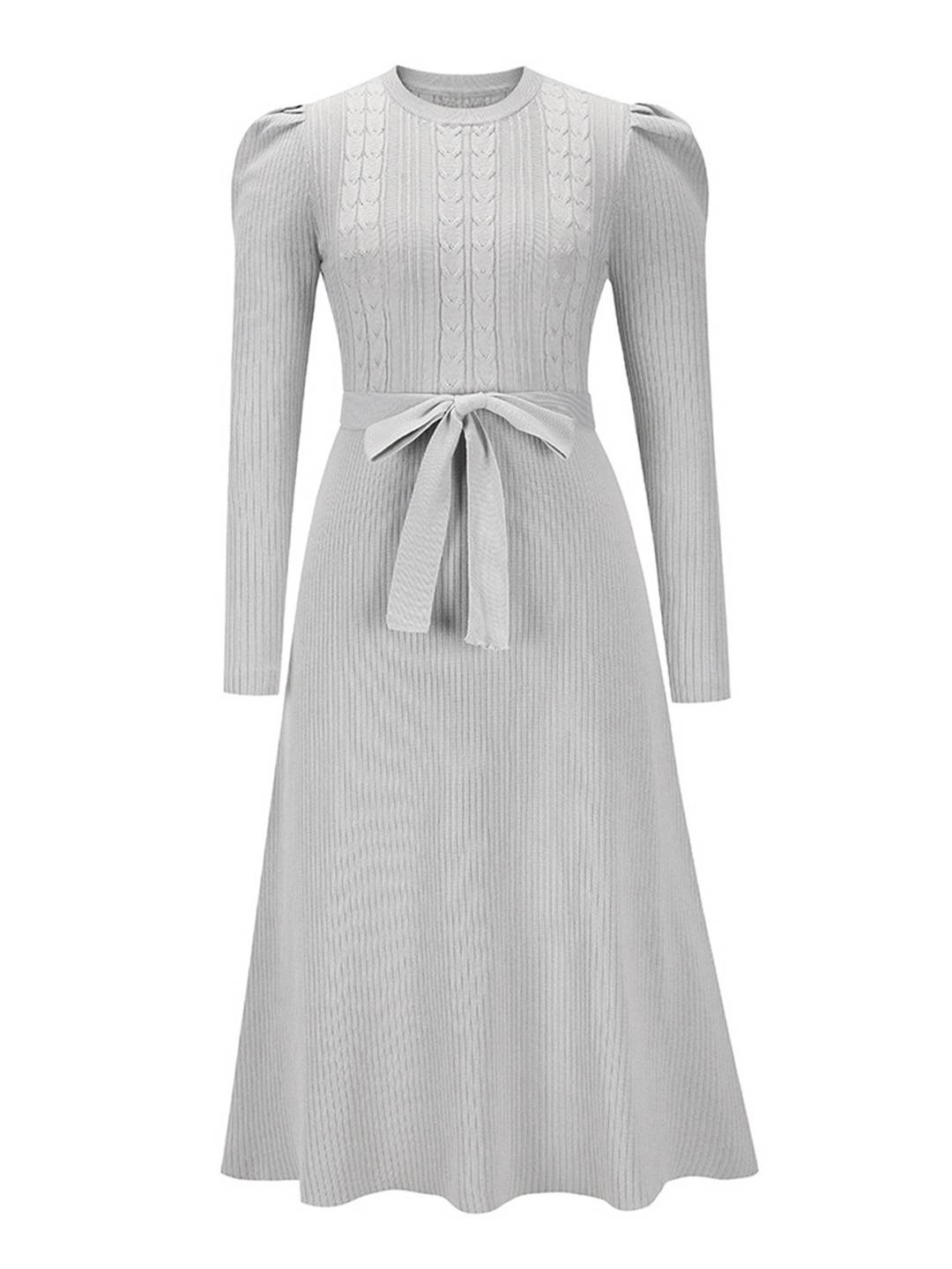 Cocolii robe pull femme en maille trapèze ceinture col rond manches bouffantes manches longues doux élégant d'hiver