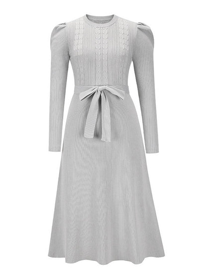 Cocolii robe pull femme en maille trapèze ceinture col rond manches bouffantes manches longues doux élégant d'hiver