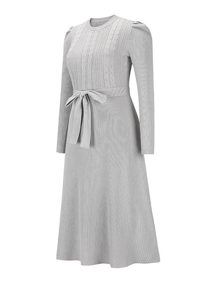 Cocolii robe pull femme en maille trapèze ceinture col rond manches bouffantes manches longues doux élégant d'hiver