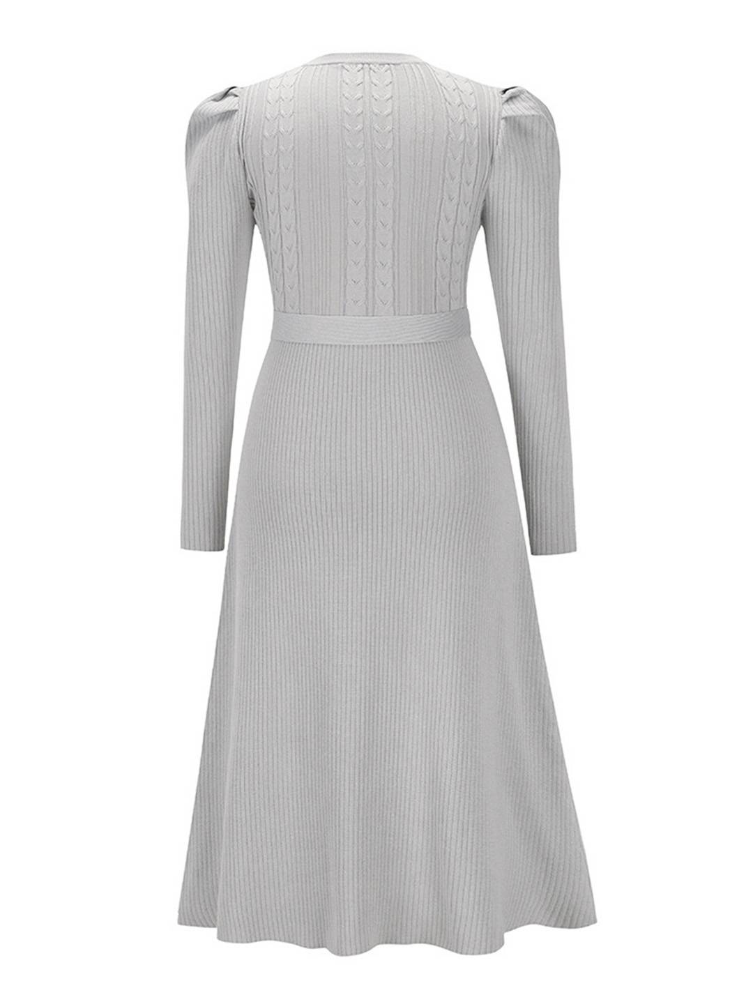 Cocolii robe pull femme en maille trapèze ceinture col rond manches bouffantes manches longues doux élégant d'hiver