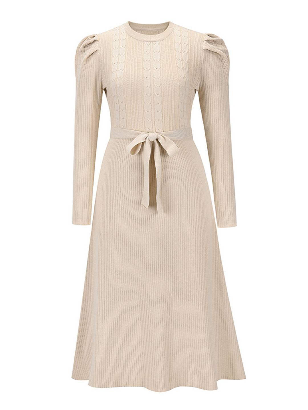 Cocolii robe pull femme en maille trapèze ceinture col rond manches bouffantes manches longues doux élégant d'hiver