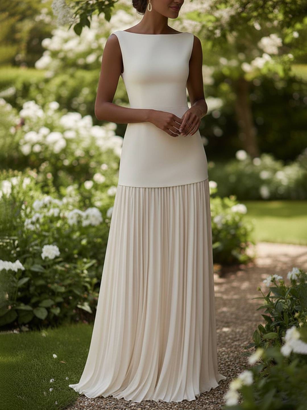 Cocolii ensemble robe de soirée trapèze col bateau sans manches femme élégant avec hauts et longue plissé jupe cérémonie