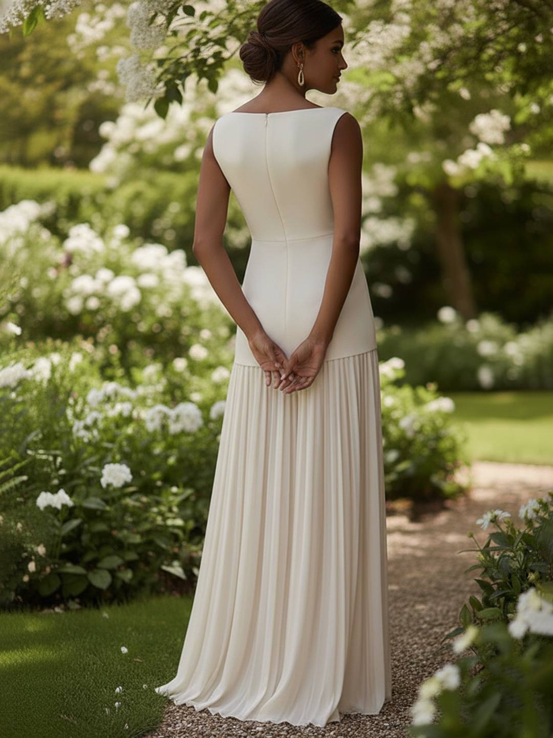 Cocolii ensemble robe de soirée trapèze col bateau sans manches femme élégant avec hauts et longue plissé jupe cérémonie