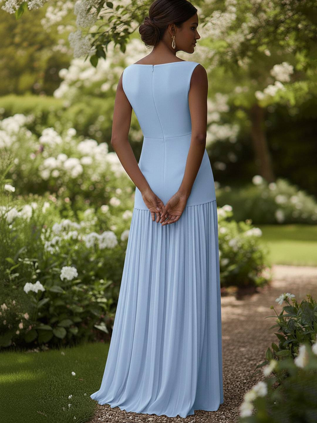 Cocolii ensemble robe de soirée trapèze col bateau sans manches femme élégant avec hauts et longue plissé jupe cérémonie