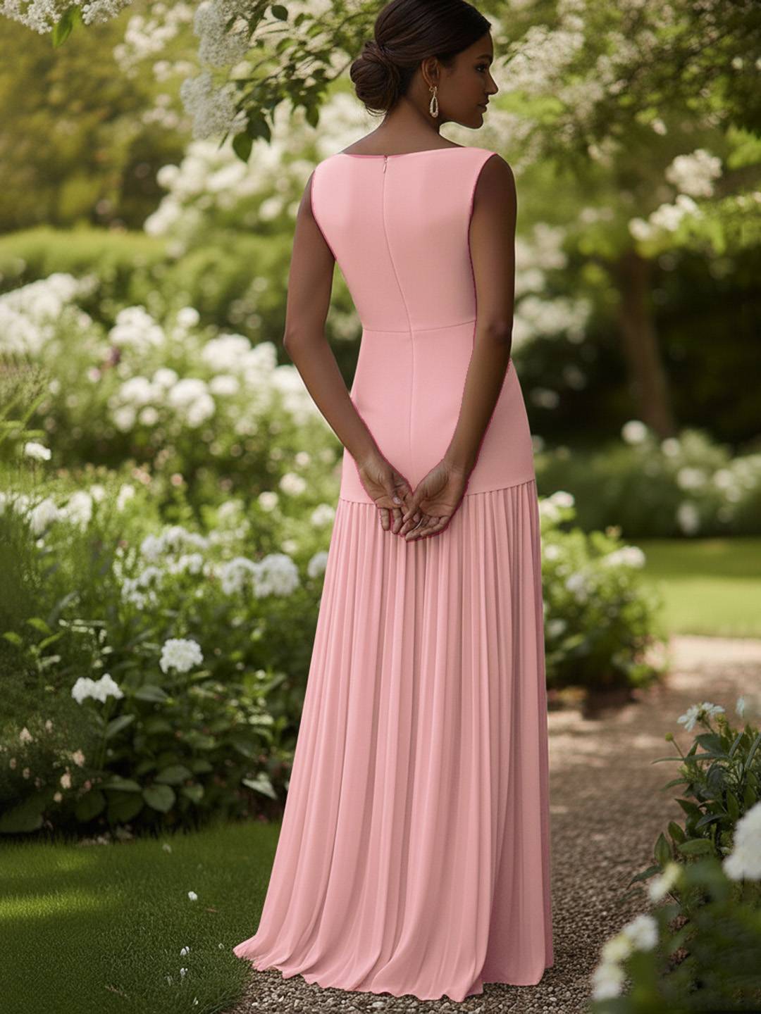 Cocolii ensemble robe de soirée trapèze col bateau sans manches femme élégant avec hauts et longue plissé jupe cérémonie