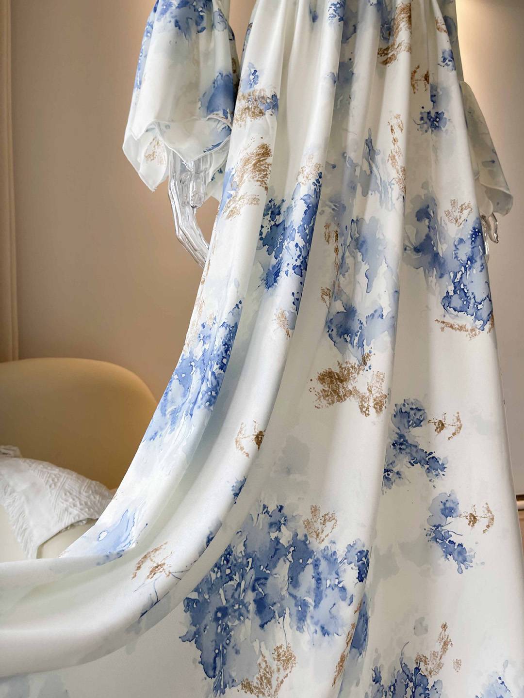 Cocolii robe longue en mousseline imprimé à fleurie v-cou manches évasées manches longues femme vintage bohème