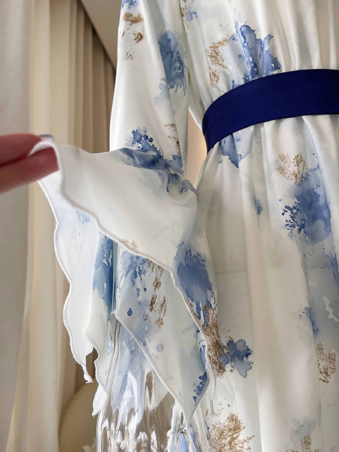 Cocolii robe longue en mousseline imprimé à fleurie v-cou manches évasées manches longues femme vintage bohème