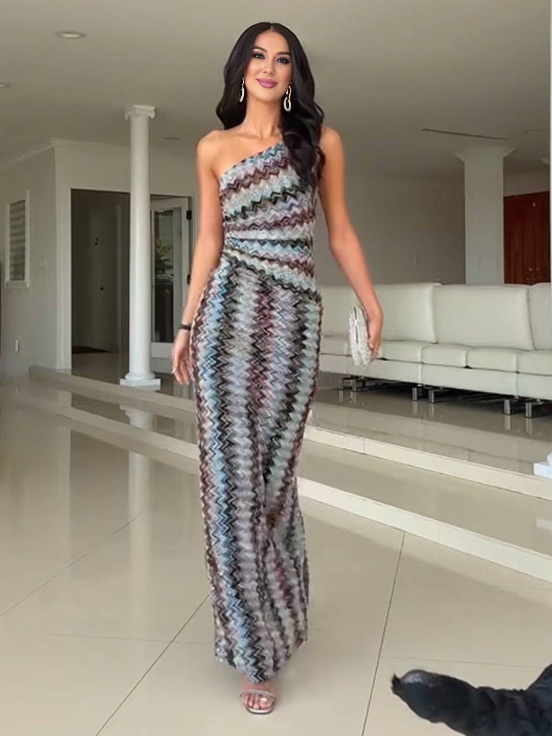 Cocolii longue robe de soirée moulante rayé une épaule sans manches femme élégant décontracté vintage robe de plage