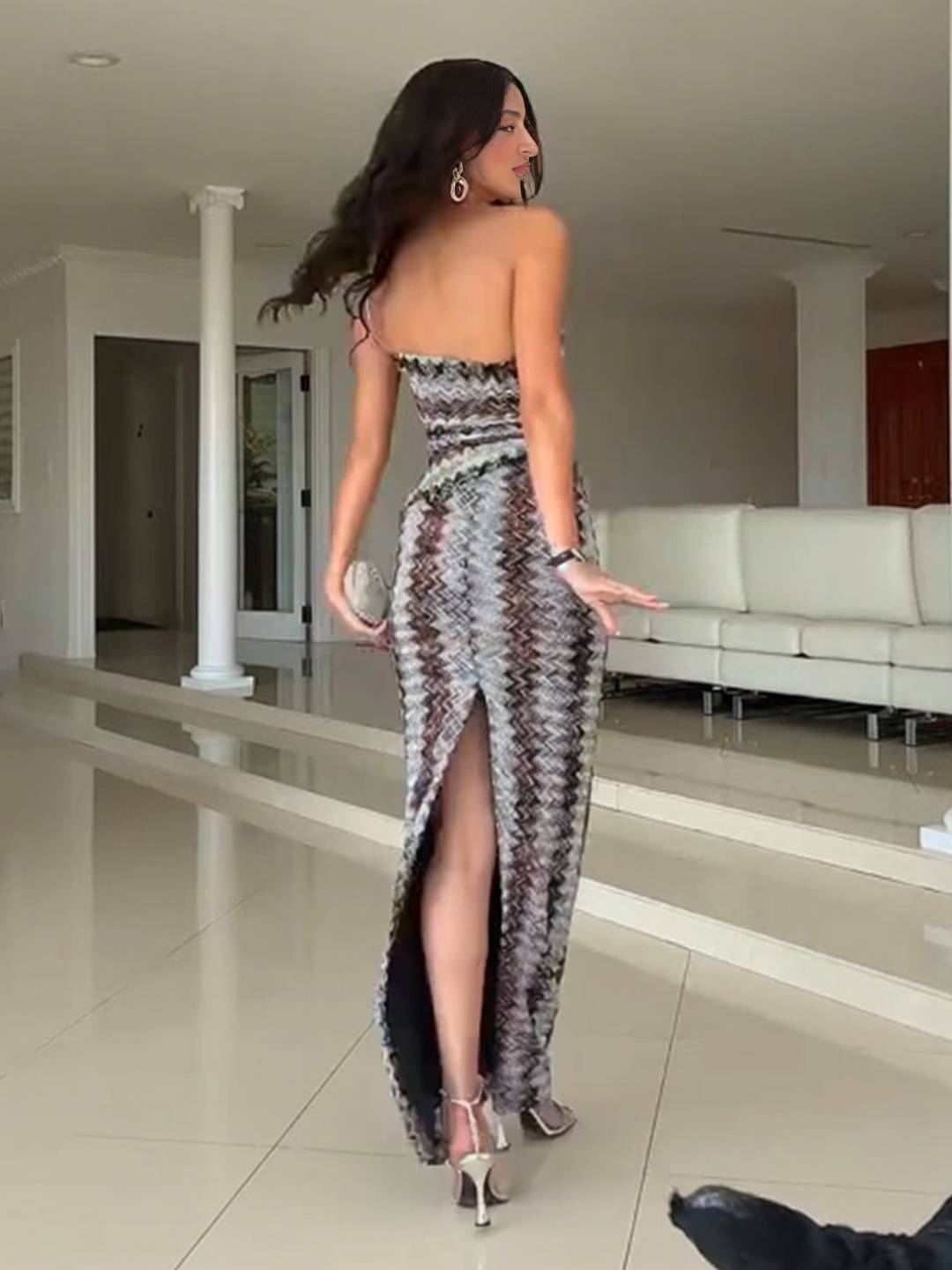 Cocolii longue robe de soirée moulante rayé une épaule sans manches femme élégant décontracté vintage robe de plage