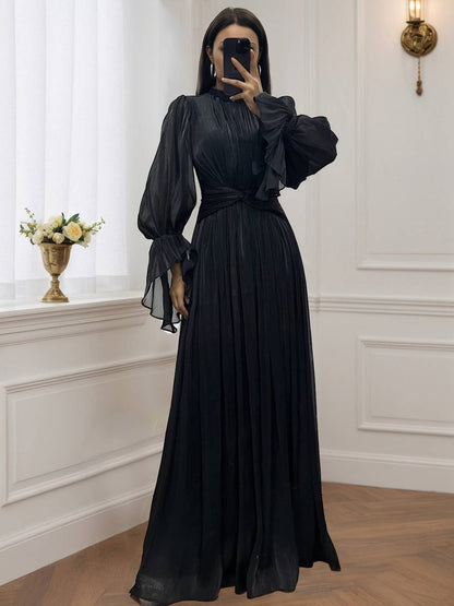 Cocolii robe longue col roulé fluide plissé manches bouffantes manches longues femme médiévale vintage de soirée