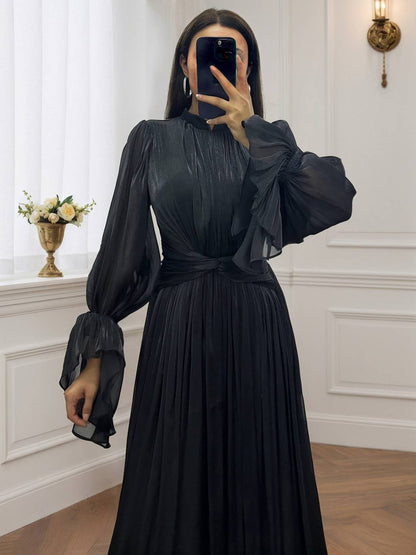 Cocolii robe longue col roulé fluide plissé manches bouffantes manches longues femme médiévale vintage de soirée