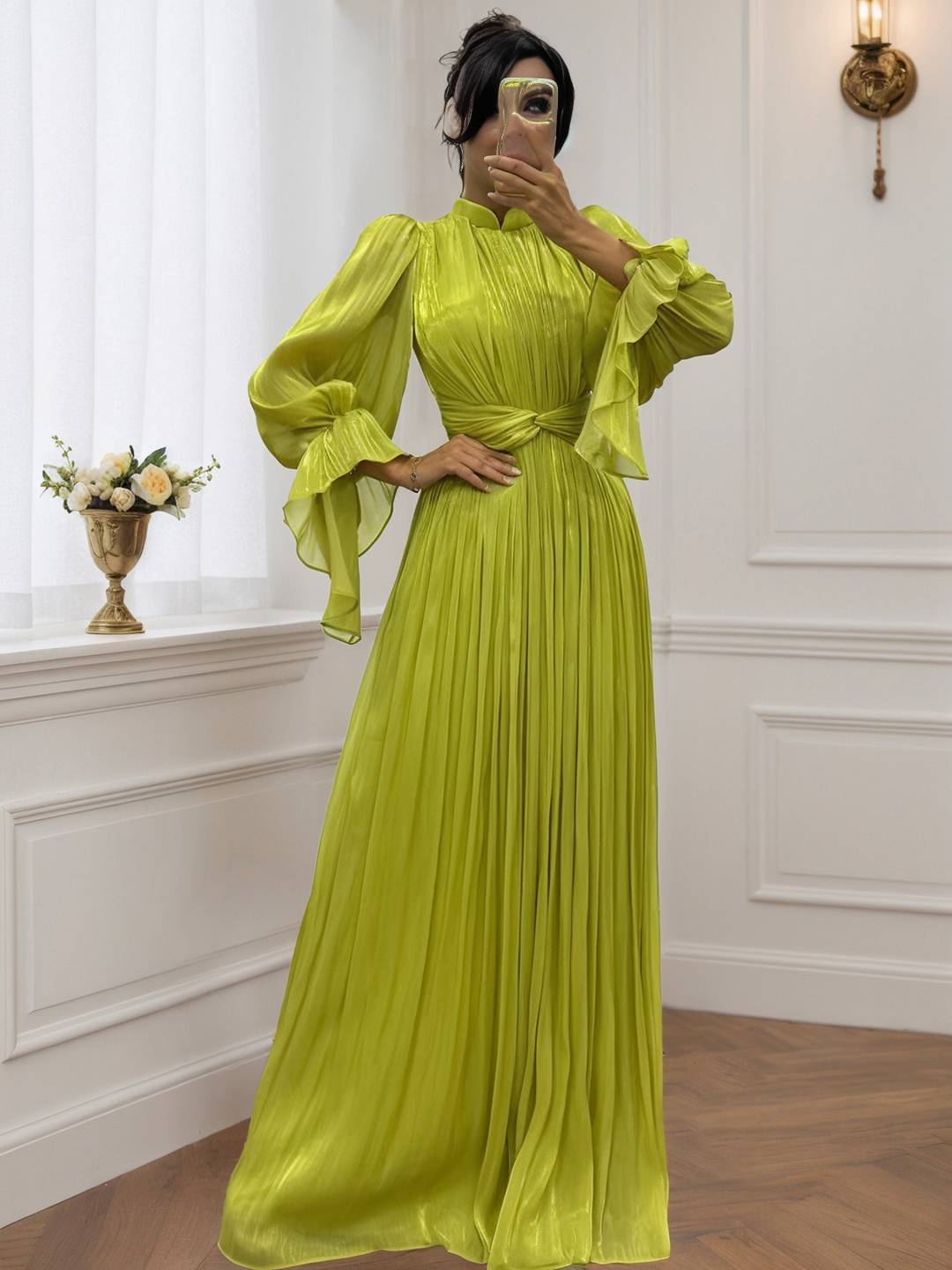 Cocolii robe longue col roulé fluide plissé manches bouffantes manches longues femme médiévale vintage de soirée