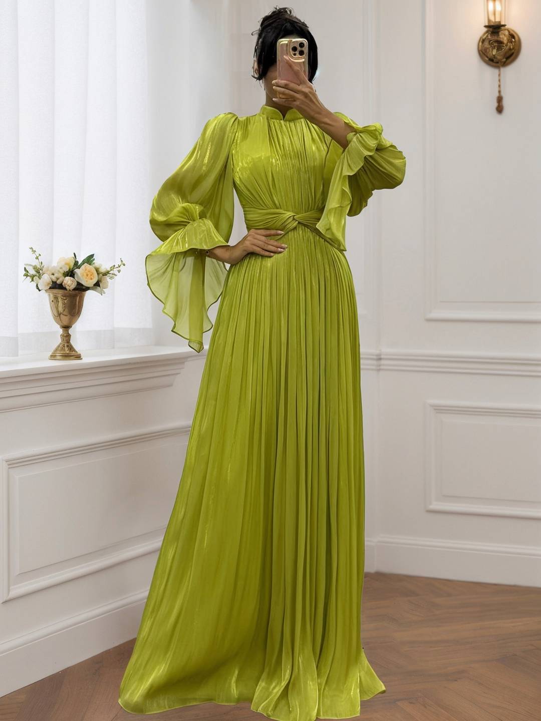 Cocolii robe longue col roulé fluide plissé manches bouffantes manches longues femme médiévale vintage de soirée