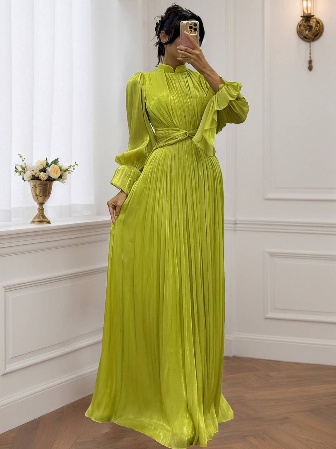 Cocolii robe longue col roulé fluide plissé manches bouffantes manches longues femme médiévale vintage de soirée