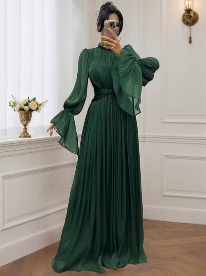 Cocolii robe longue col roulé fluide plissé manches bouffantes manches longues femme médiévale vintage de soirée