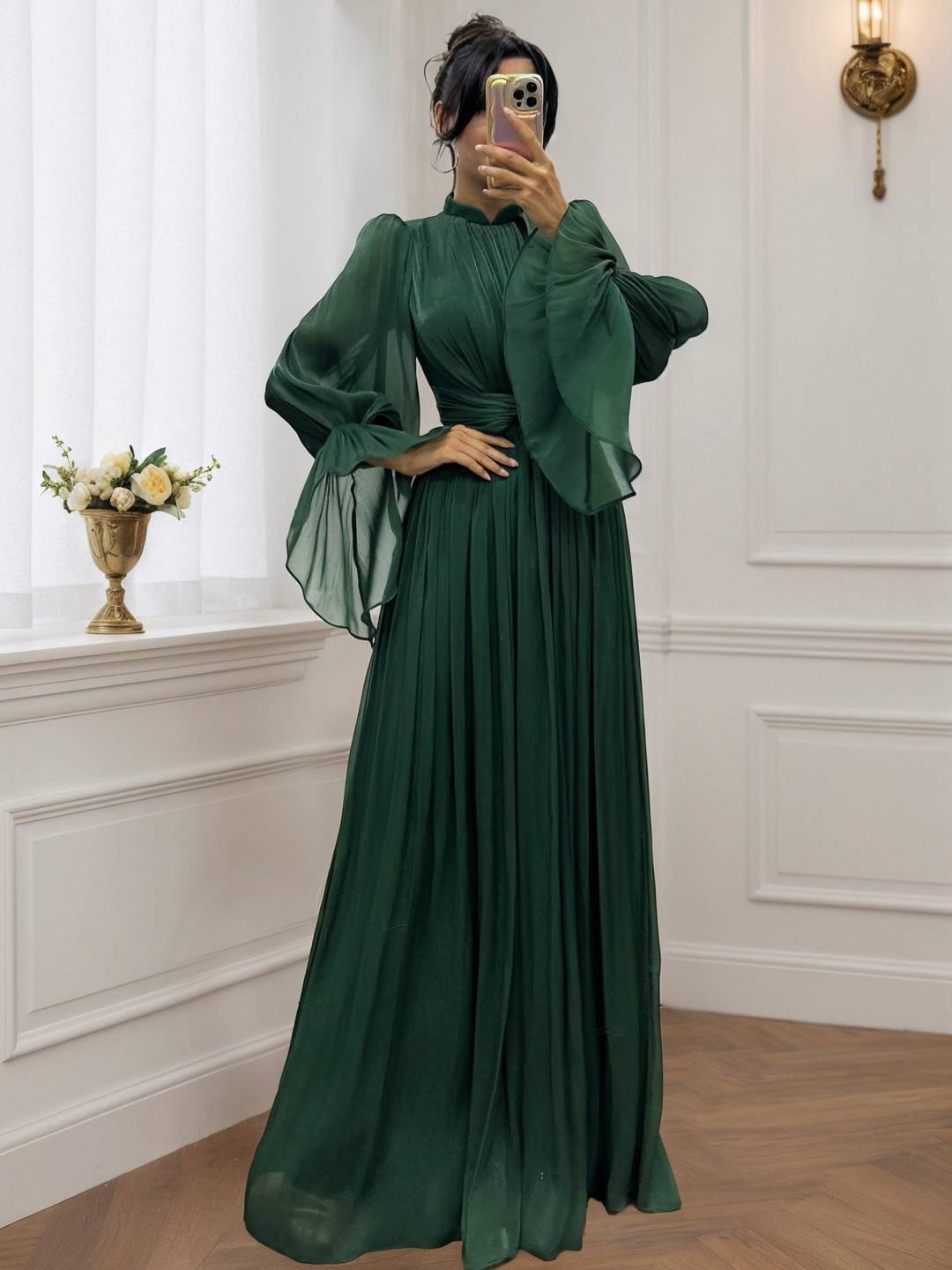 Cocolii robe longue col roulé fluide plissé manches bouffantes manches longues femme médiévale vintage de soirée