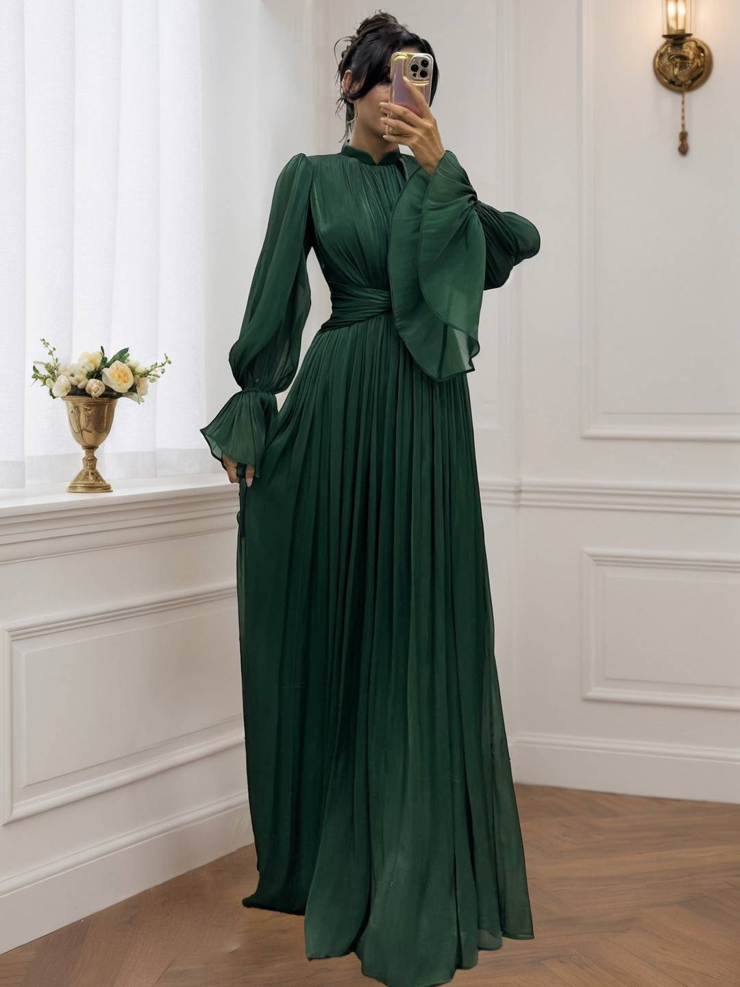 Cocolii robe longue col roulé fluide plissé manches bouffantes manches longues femme médiévale vintage de soirée