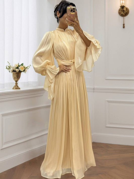 Cocolii robe longue col roulé fluide plissé manches bouffantes manches longues femme médiévale vintage de soirée