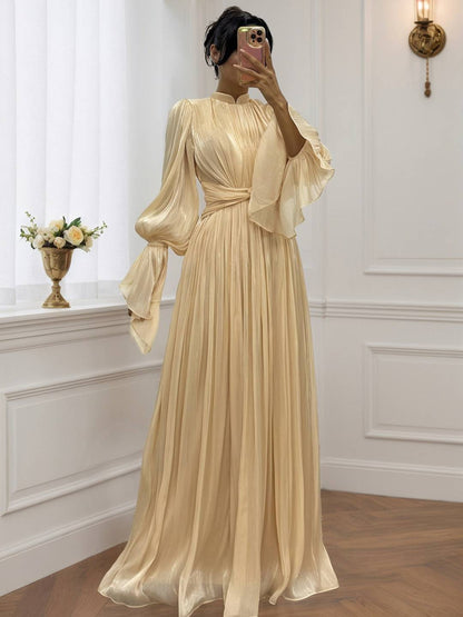 Cocolii robe longue col roulé fluide plissé manches bouffantes manches longues femme médiévale vintage de soirée