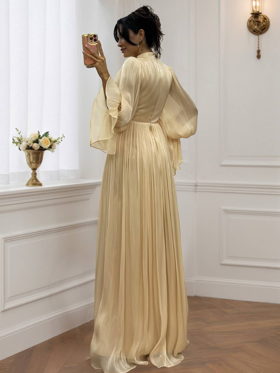 Cocolii robe longue col roulé fluide plissé manches bouffantes manches longues femme médiévale vintage de soirée
