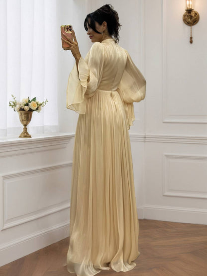 Cocolii robe longue col roulé fluide plissé manches bouffantes manches longues femme médiévale vintage de soirée