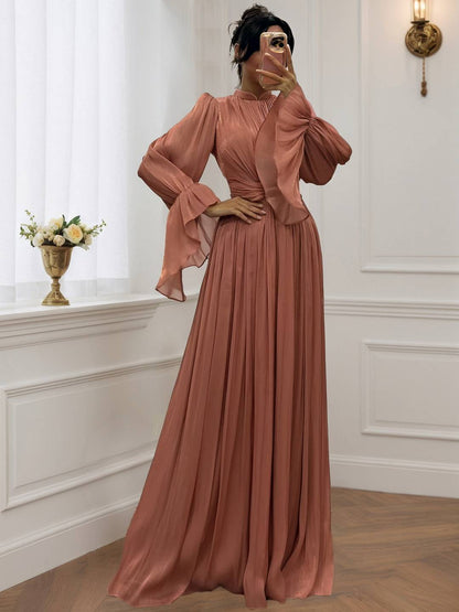 Cocolii robe longue col roulé fluide plissé manches bouffantes manches longues femme médiévale vintage de soirée