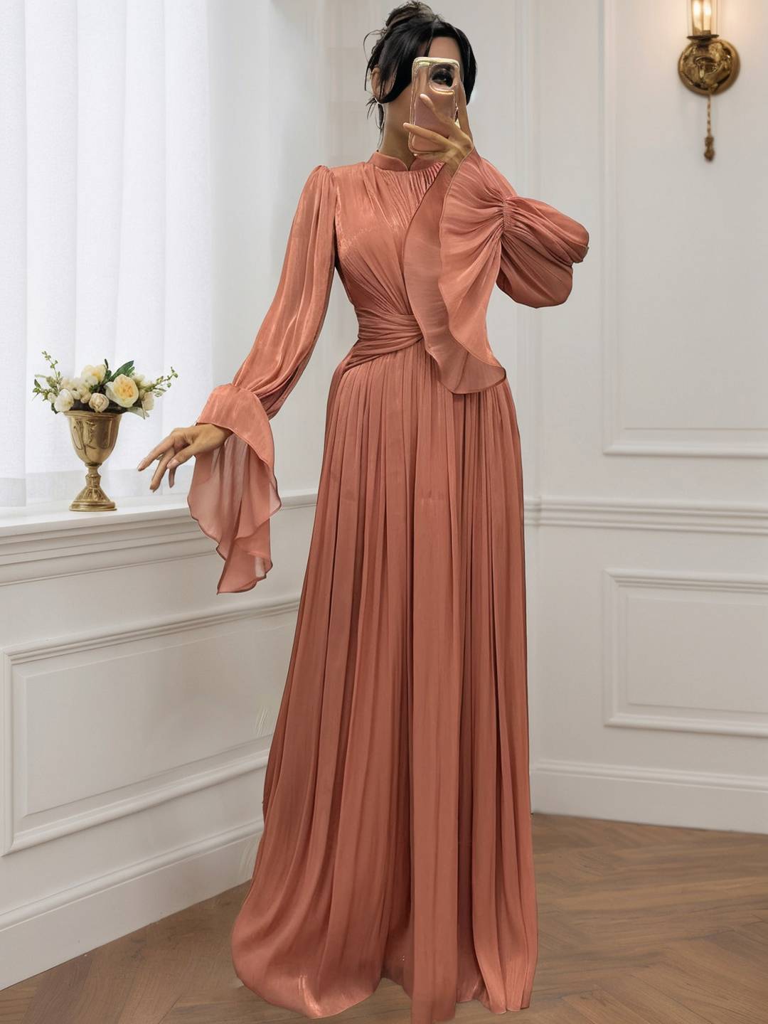 Cocolii robe longue col roulé fluide plissé manches bouffantes manches longues femme médiévale vintage de soirée
