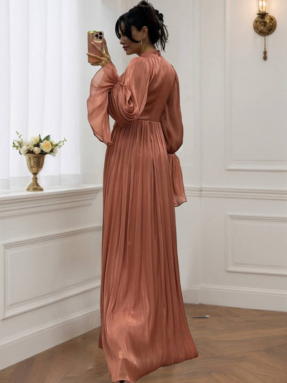 Cocolii robe longue col roulé fluide plissé manches bouffantes manches longues femme médiévale vintage de soirée