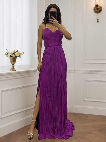 Cocolii robe longue de soirée v-cou cross fluide plissé dos nu sans manches femme élégant vintage bal de promo cérémonie