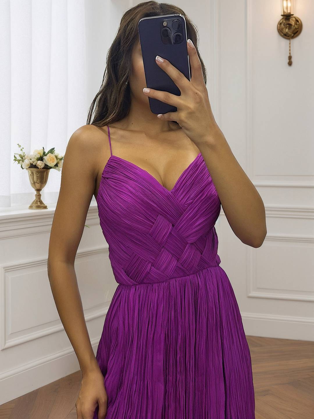 Cocolii robe longue de soirée v-cou cross fluide plissé dos nu sans manches femme élégant vintage bal de promo cérémonie