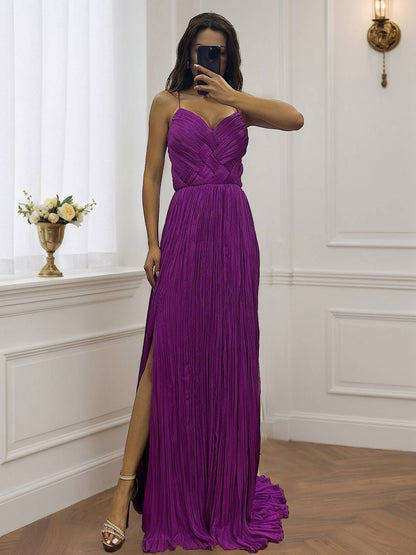 Cocolii robe longue de soirée v-cou cross fluide plissé dos nu sans manches femme élégant vintage bal de promo cérémonie