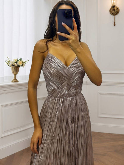 Cocolii robe longue de soirée v-cou cross fluide plissé dos nu sans manches femme élégant vintage bal de promo cérémonie