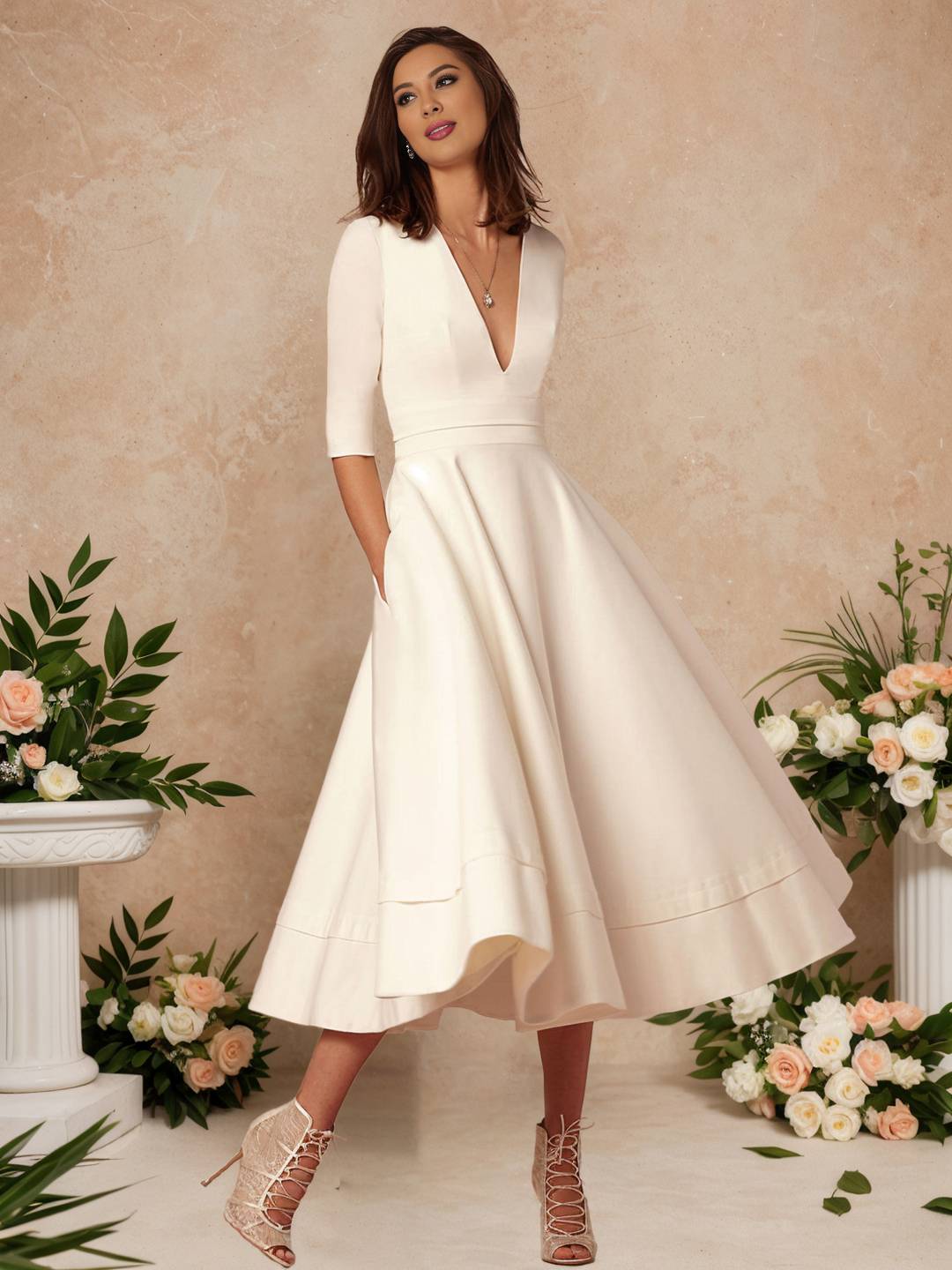 Cocolii longue robe de cérémonie femme robe trapèze v-cou élégant vintage fete cocktail de anniversaire