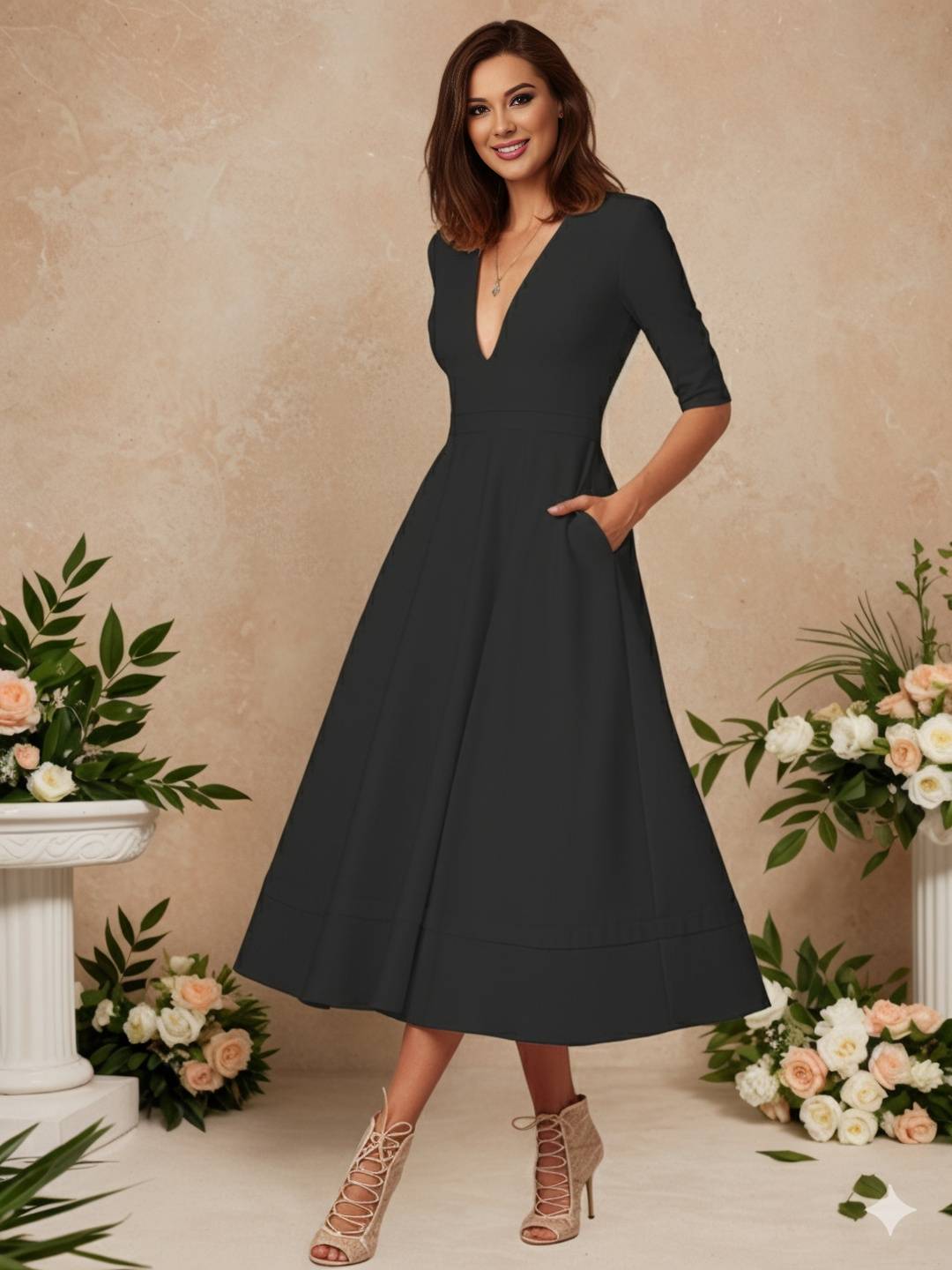 Cocolii longue robe de cérémonie femme robe trapèze v-cou élégant vintage fete cocktail de anniversaire
