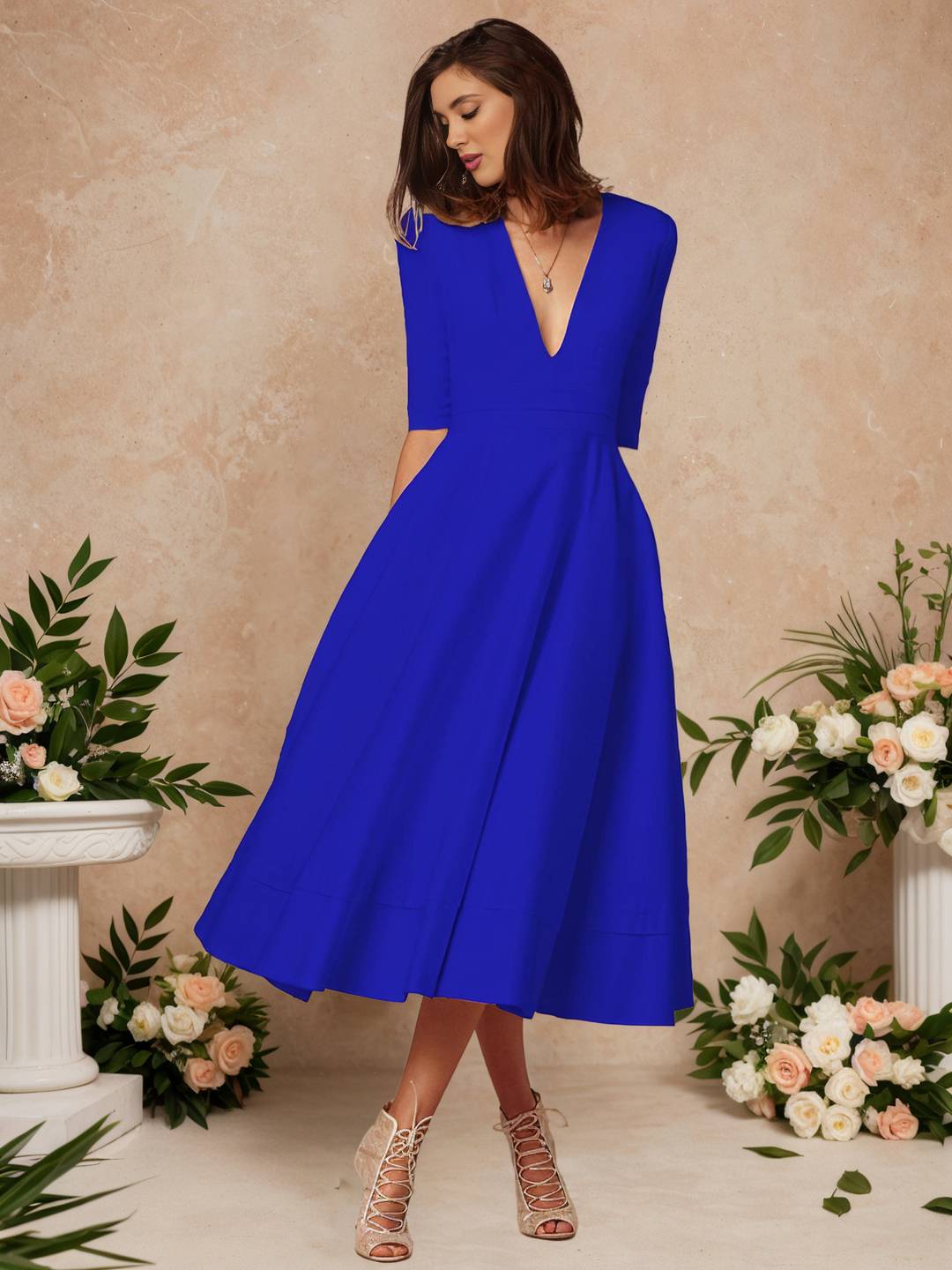 Cocolii longue robe de cérémonie femme robe trapèze v-cou élégant vintage fete cocktail de anniversaire