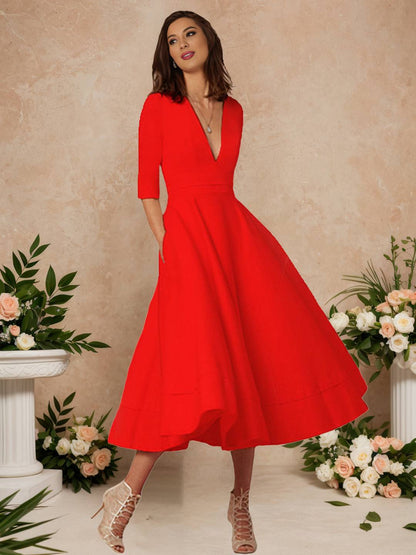 Cocolii longue robe de cérémonie femme robe trapèze v-cou élégant vintage fete cocktail de anniversaire