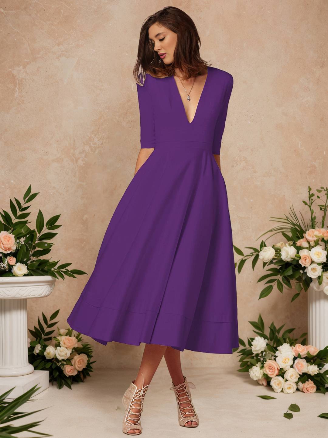 Cocolii longue robe de cérémonie femme robe trapèze v-cou élégant vintage fete cocktail de anniversaire