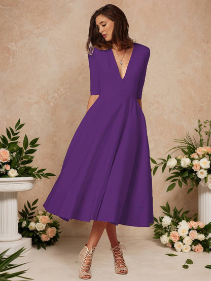 Cocolii longue robe de cérémonie femme robe trapèze v-cou élégant vintage fete cocktail de anniversaire