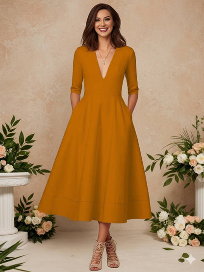 Cocolii longue robe de cérémonie femme robe trapèze v-cou élégant vintage fete cocktail de anniversaire