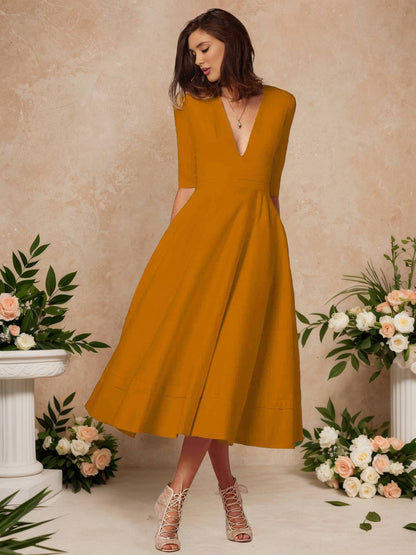 Cocolii longue robe de cérémonie femme robe trapèze v-cou élégant vintage fete cocktail de anniversaire