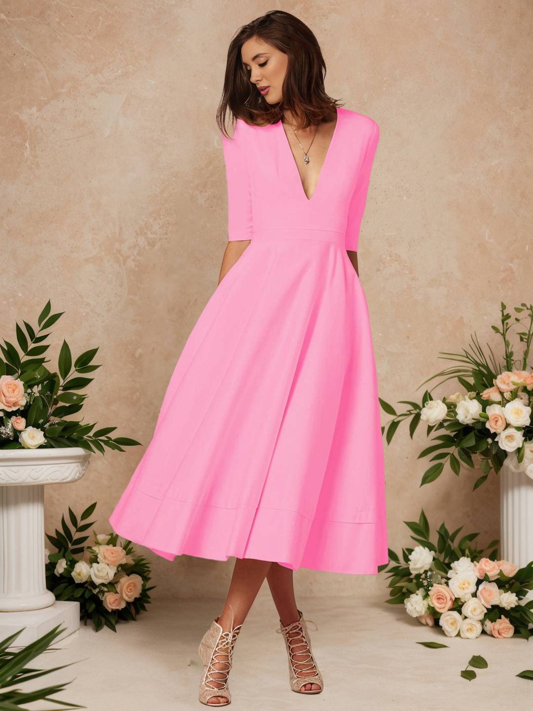 Cocolii longue robe de cérémonie femme robe trapèze v-cou élégant vintage fete cocktail de anniversaire