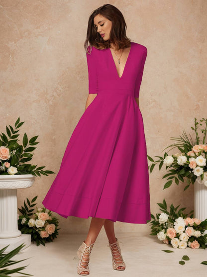 Cocolii longue robe de cérémonie femme robe trapèze v-cou élégant vintage fete cocktail de anniversaire