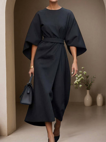 Cocolii robe longue trapèze col rond manches chauve souris manches longues femme élégant ample décontracté de soirée