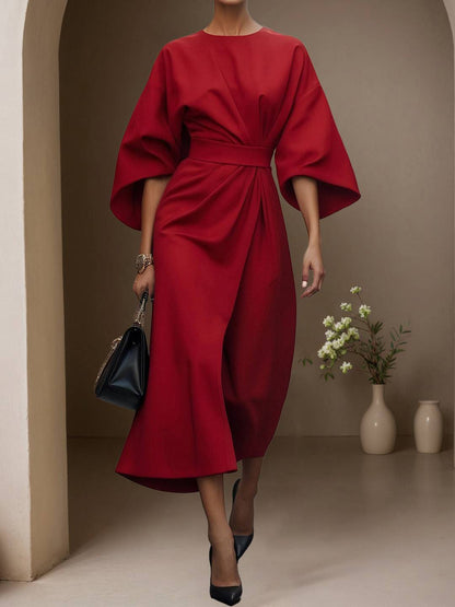 Cocolii robe longue trapèze col rond manches chauve souris manches longues femme élégant ample décontracté de soirée