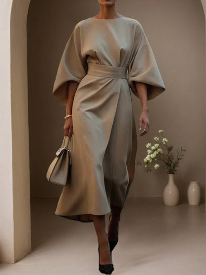 Cocolii robe longue trapèze col rond manches chauve souris manches longues femme élégant ample décontracté de soirée