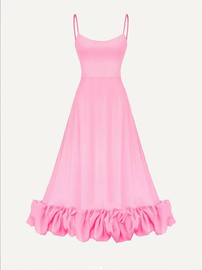 Cocolii mi-longue robe trapèze à volantée bustier à fines brides sans manches femme élégant doux de cocktail bal de promo