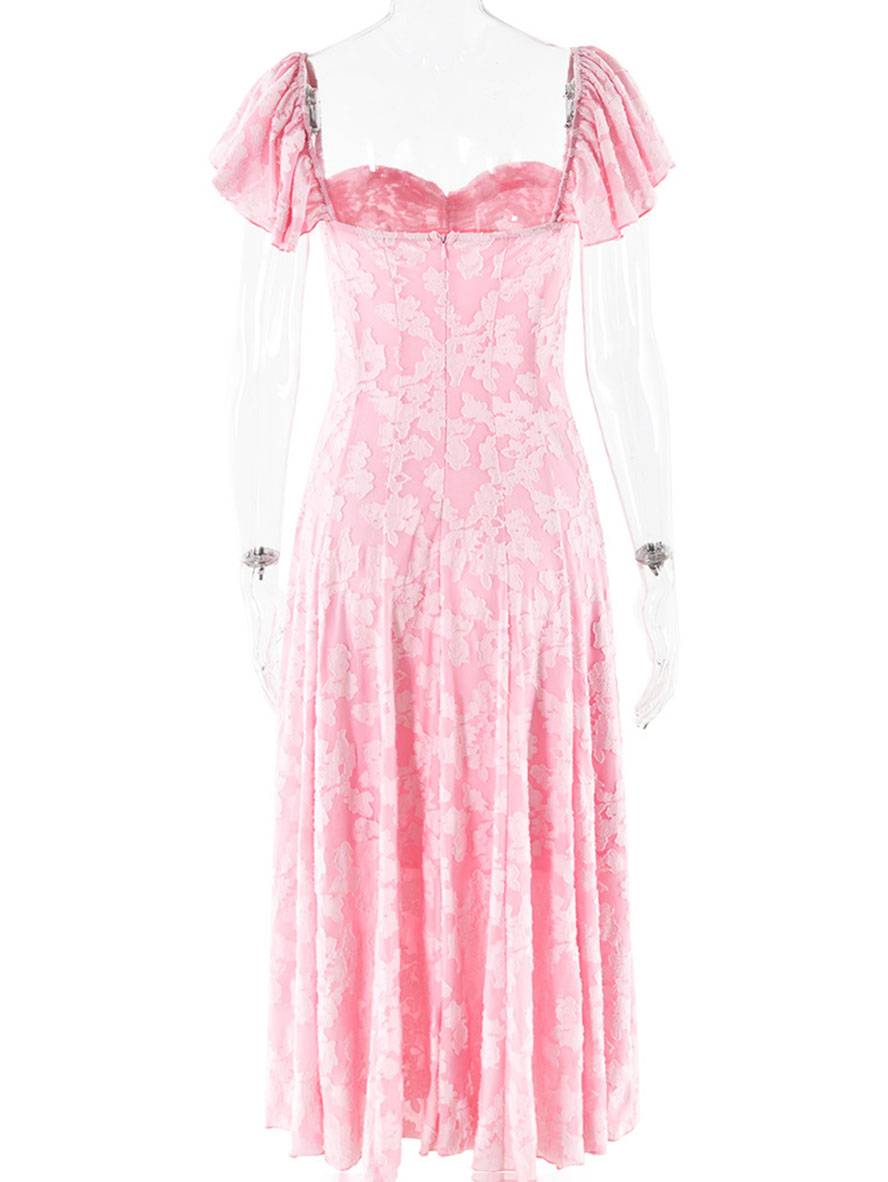 Cocolii mi-longue robe col bateau dos nu femme élégant mode de cocktail champetre bal de promo