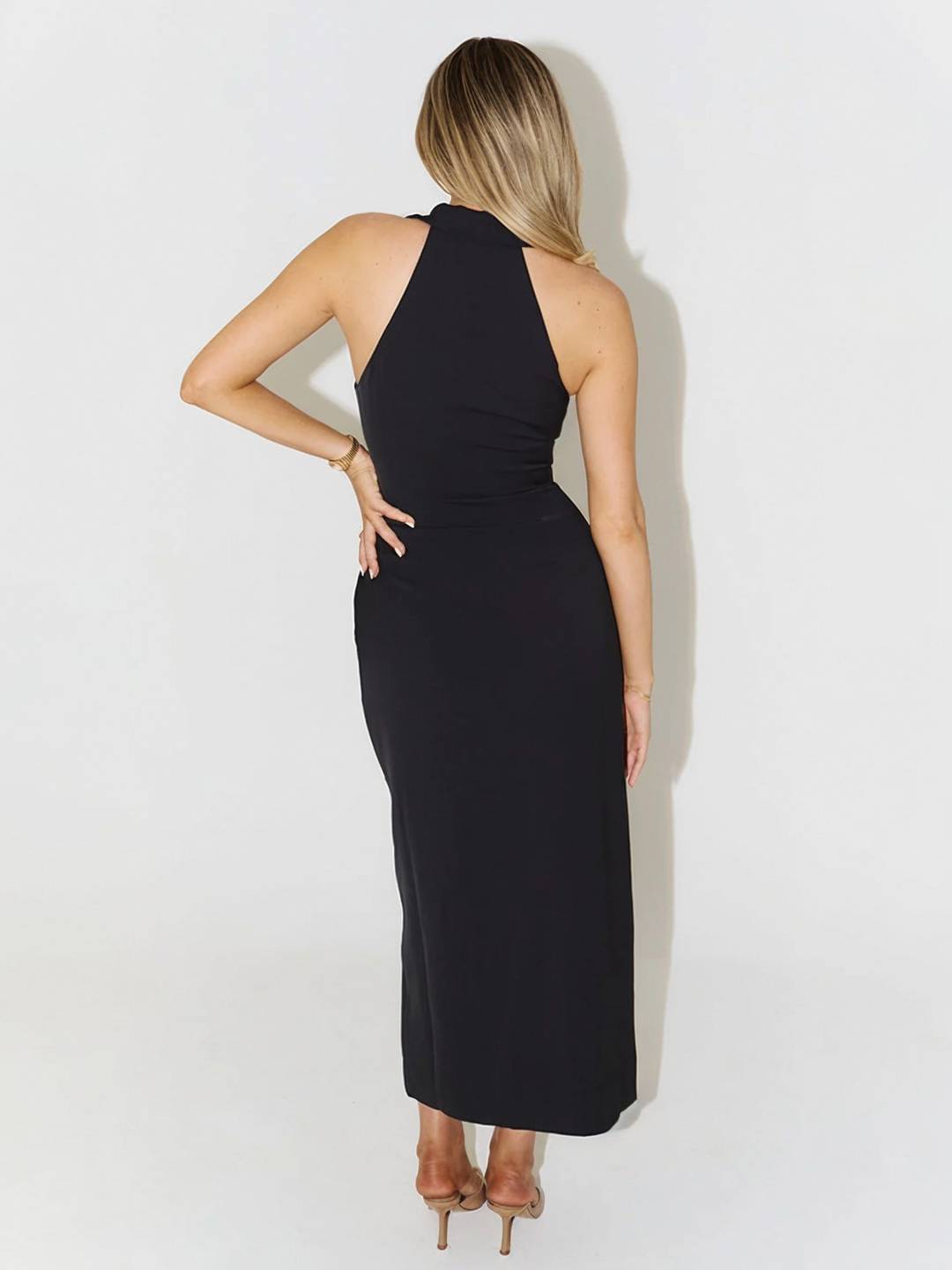 Cocolii mi-longue robe chemise unicolore v-cou boutonnage fendu sans manches femme style tailleur de cocktail plage