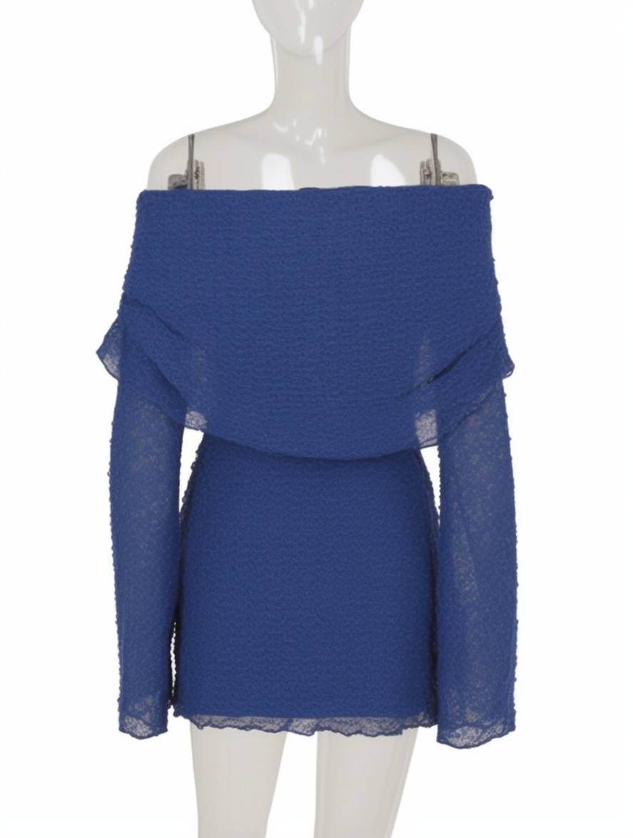 Cocolii robe courte col bateau dos nu manches longues femme élégant mode décontracté de cocktail